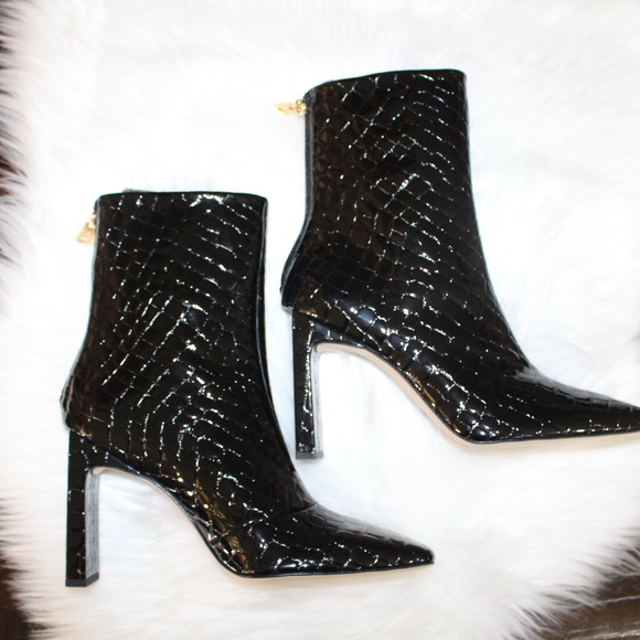 Good American, Square Toe Croc Embossed with Block Heel and back zipper boot - Picture 2 of 13